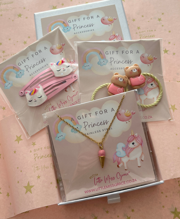 Ice Cream Necklace, Hair Clips and Hair Bands Gift for Girls, Stainless Steel, Age 3+