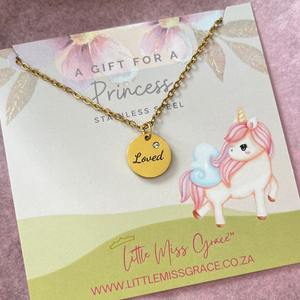 KN30 - Children's Personalized CZ Necklace, Gold Stainless Steel, 12mm Disc, Age: 3 and Up (READY IN 3 DAYS)