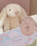 SB33 - Children's Sterling Silver Cross Necklace with Bunny in a gift shipping box
