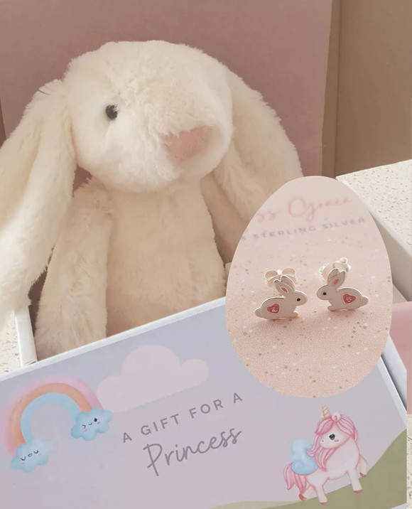 SB34 - Children's Sterling Silver Bunny Earrings with Bunny in a gift shipping box (READY IN 3 DAYS)