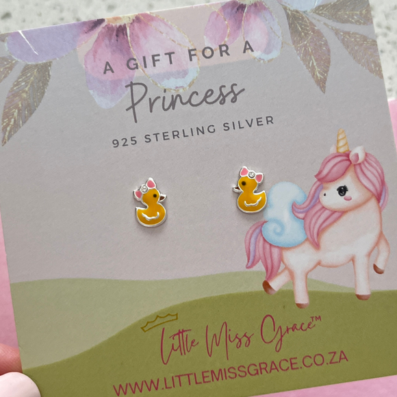 Children's silver duck ear stud earrings