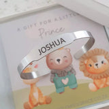 SB40 - Personalized Boy Baby Bangle with Teddy in a gift shipping box (READY IN 3 DAYS)