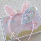 SB37 - Children's Crown Head Band and Unicorn Brush in a gift shipping box