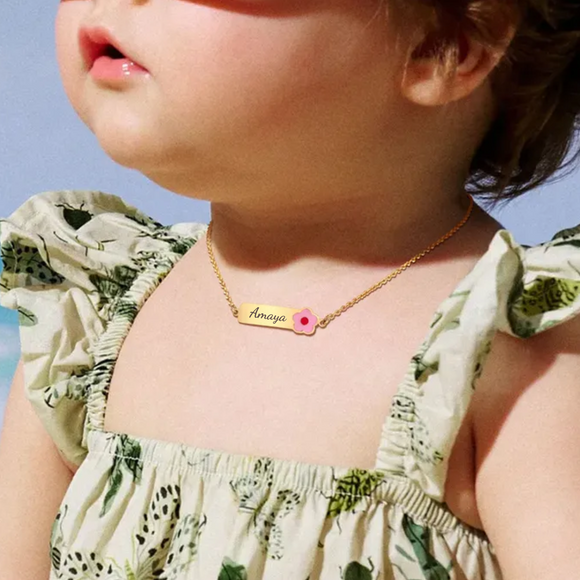 Children's Personalized Flower Name Necklace, Gold Stainless Steel, 3-12 Years (Manufacture Time: 10-14 Days)