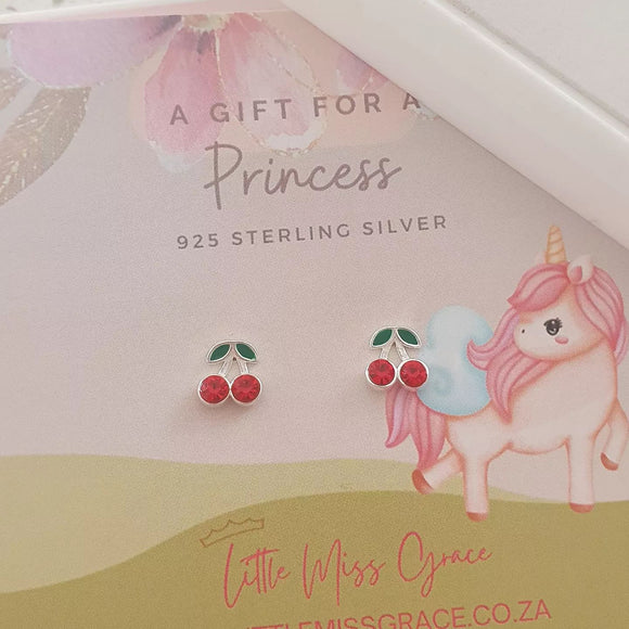 MG351 - 925 Sterling Silver Cherry Earrings, Size 7x6mm