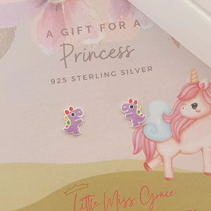 Children's silver dinosaur earrings