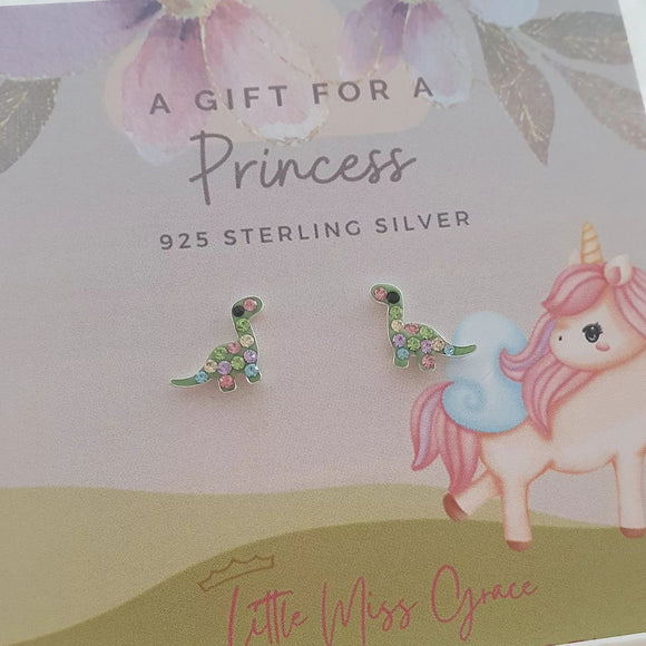 Children's silver dinosaur earrings