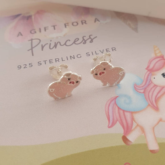 children's silver pig earrings