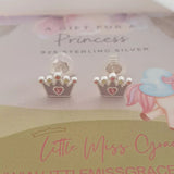 MG207 - 925 Sterling Silver Children's Crown Earrings, Size 9x6mm (Premium thicker earrings with silicone covered backs)