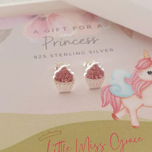 Children's silver cup cake earrings