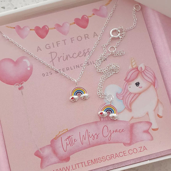 Children's silver rainbow necklace and bracelet