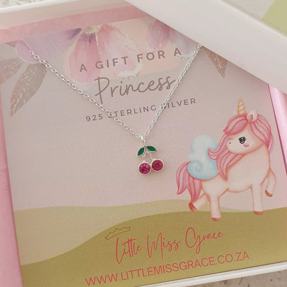 Silver cherry necklace for kids