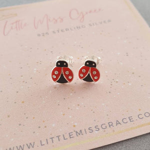 MG10 - 925 Sterling Silver Crystal Children's Ladybug Earrings, 7x8mm