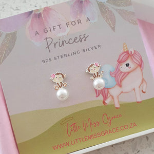 Children's silver monkey earrings