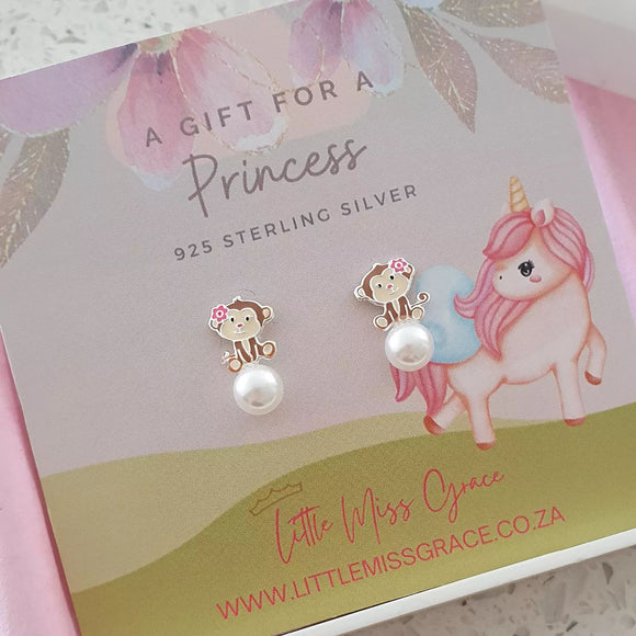 Children's silver monkey earrings