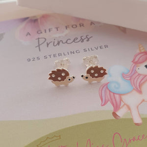 silver hedgehog earrings