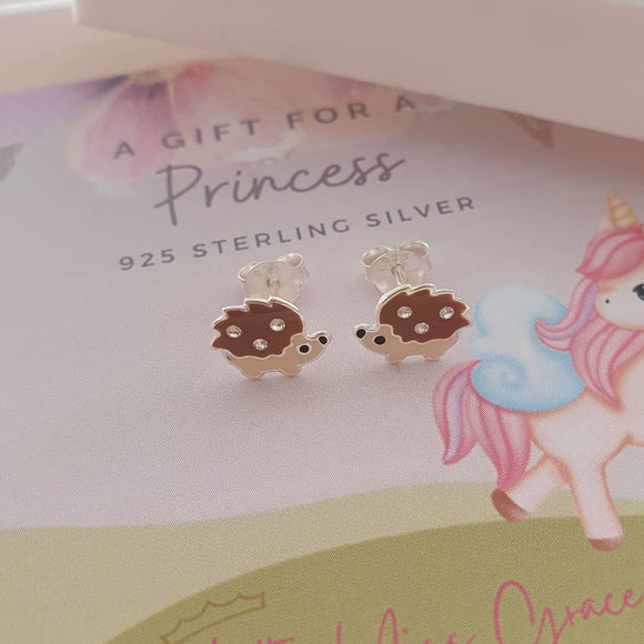 silver hedgehog earrings