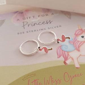 Silver flamingo hoop earrings