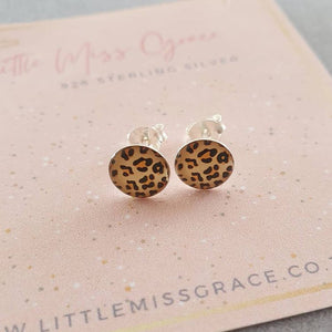 Children's silver leopard print earrings