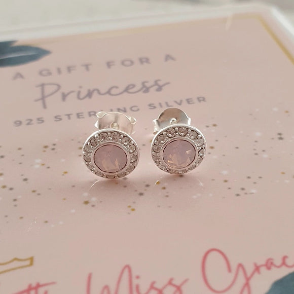 MG62 - 925 Sterling Silver Children's Pink Crystal Earrings, 7mm