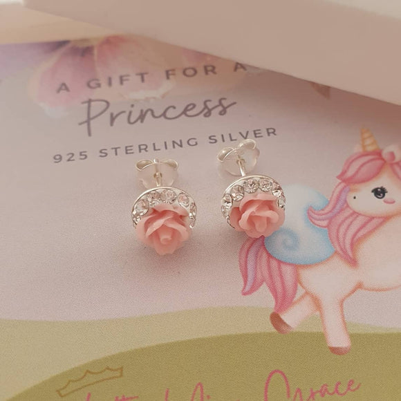 children's silver rose earrings