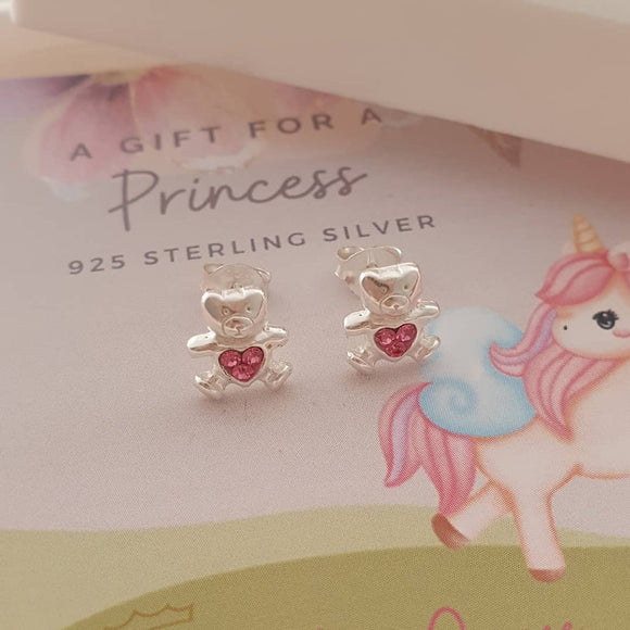Children's silver teddy bear earrings