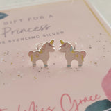 children's silver unicorn earrings
